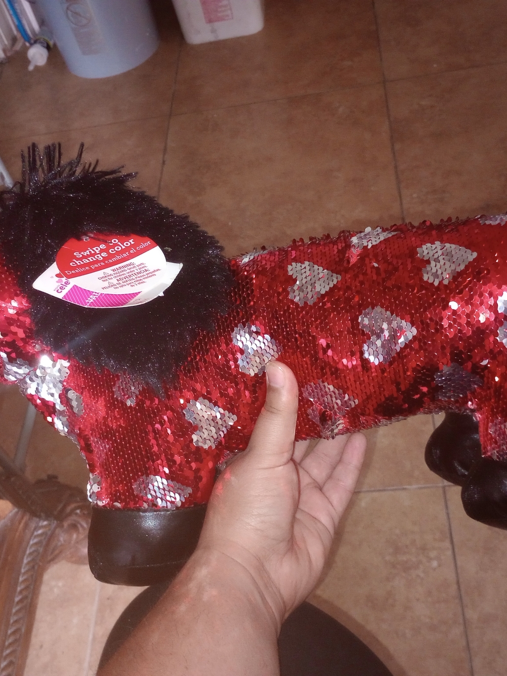 Red Sequin Heart Plush Dog Toy with Swipe-Color Sequins